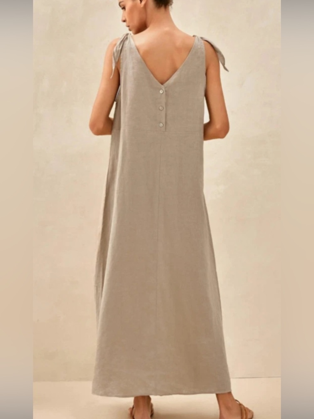 LINTICO 100% Linen Camisole Dress QEARL XL Beach Boho Coastal Minimalist Tan - Picture 3 of 15